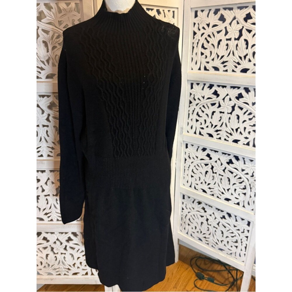 NWT Simply Couture Black Cable Knit Turtleneck Sweater Dress Sz XL